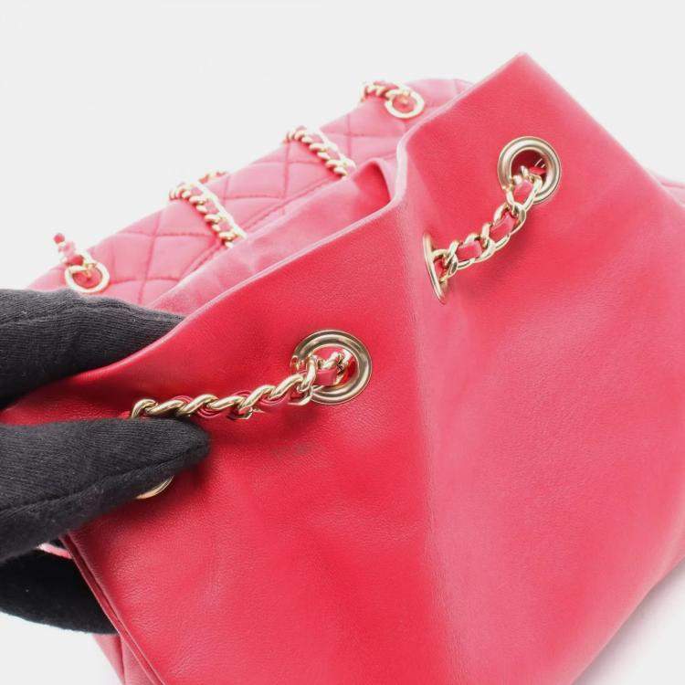 Pre Owned Chanel Cruise Line Red Lambskin Leather Backpack