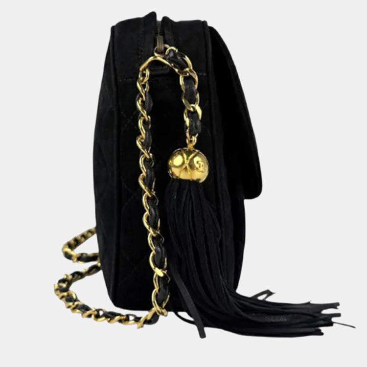 Pre Owned Chanel CC Tassel Black Suede Shoulder Bag