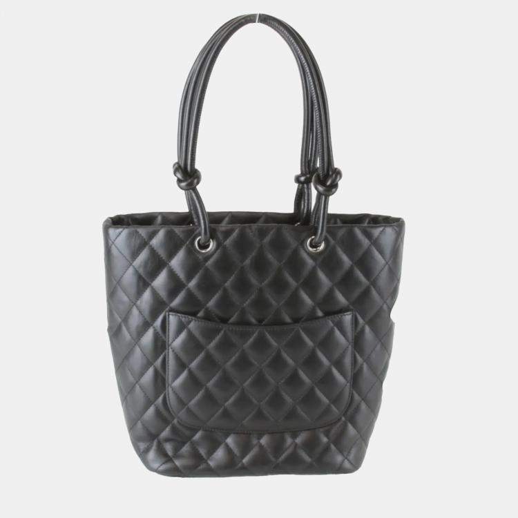 Pre Owned Chanel Medium Cambon Line Black Leather Tote Bag