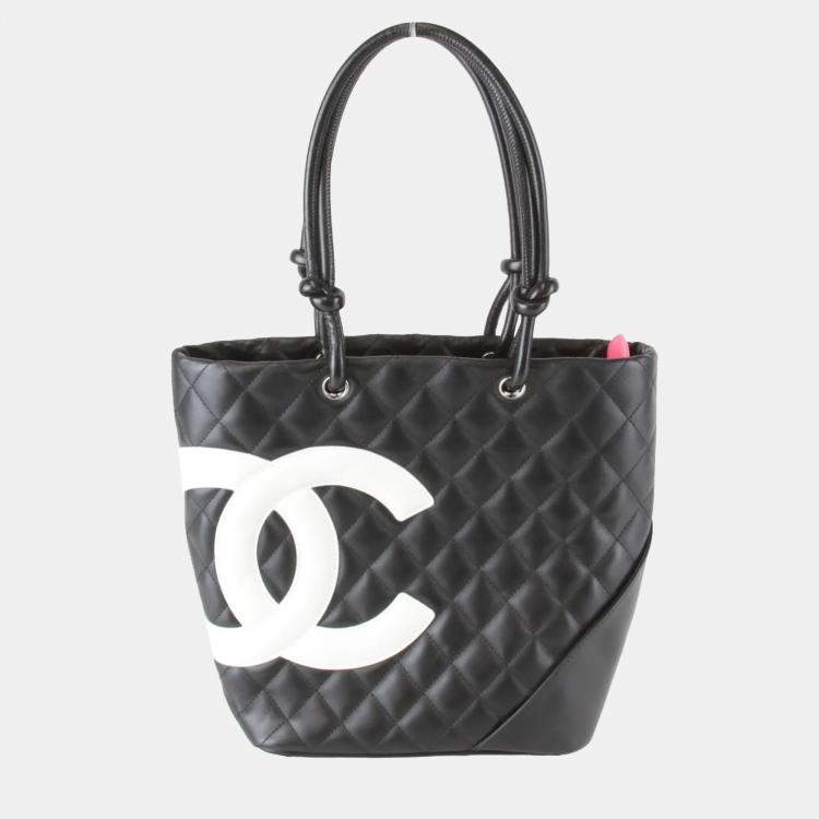Pre Owned Chanel Medium Cambon Line Black Leather Tote Bag