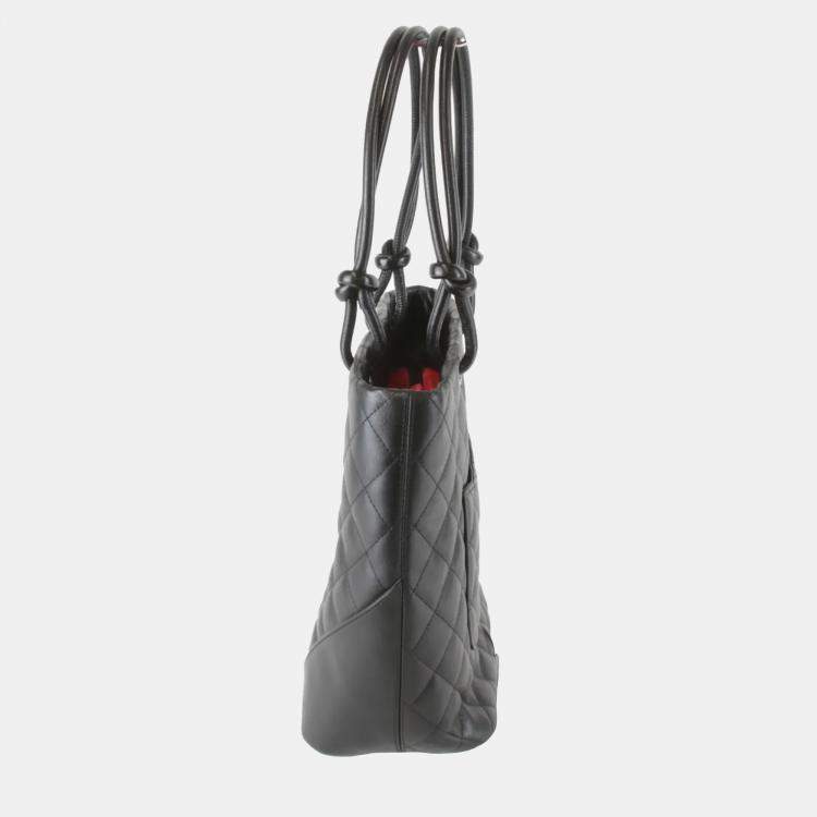 Pre Owned Chanel Medium Cambon Line Black Leather Tote Bag