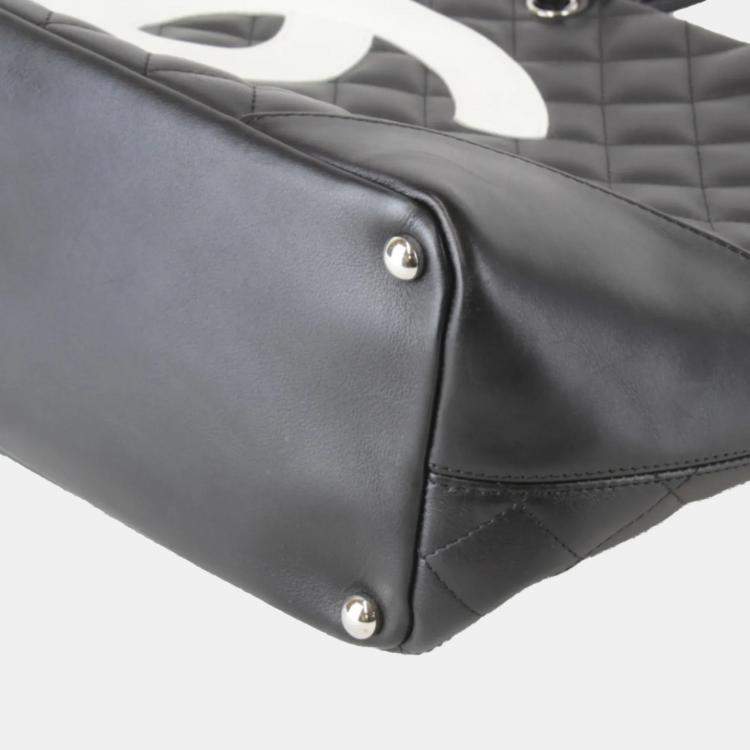 Pre Owned Chanel Medium Cambon Line Black Leather Tote Bag
