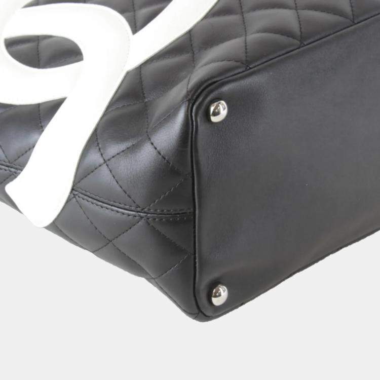 Pre Owned Chanel Medium Cambon Line Black Leather Tote Bag