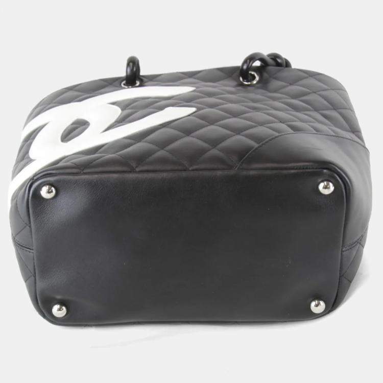 Pre Owned Chanel Medium Cambon Line Black Leather Tote Bag