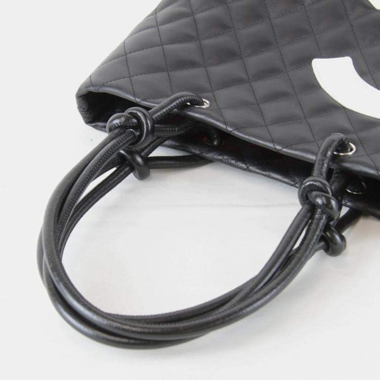 Pre Owned Chanel Medium Cambon Line Black Leather Tote Bag