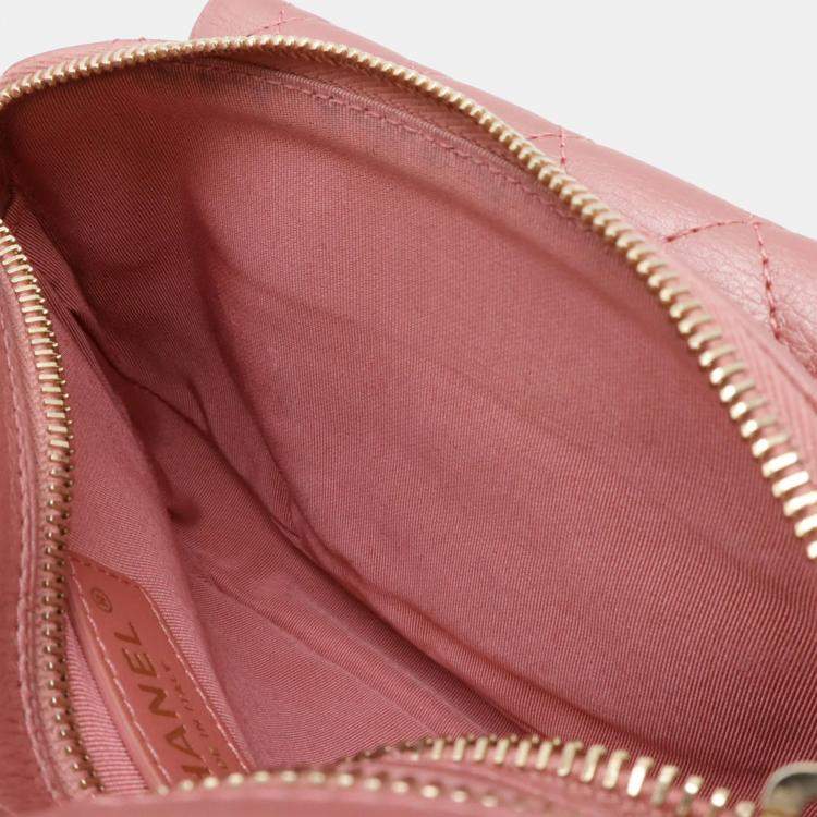 Pre Owned Chanel Matelasse Coco Mark Belt Bag Body Chain Shoulder Leather Pink