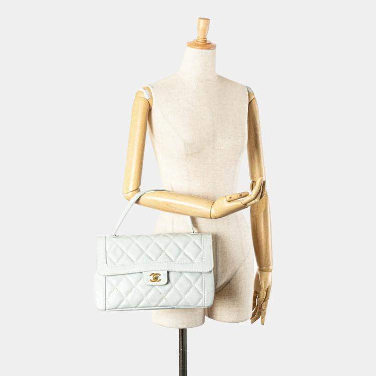 Pre Owned Chanel Matelasse Wild Stitch Coco Mark Handbag Blue Lambskin