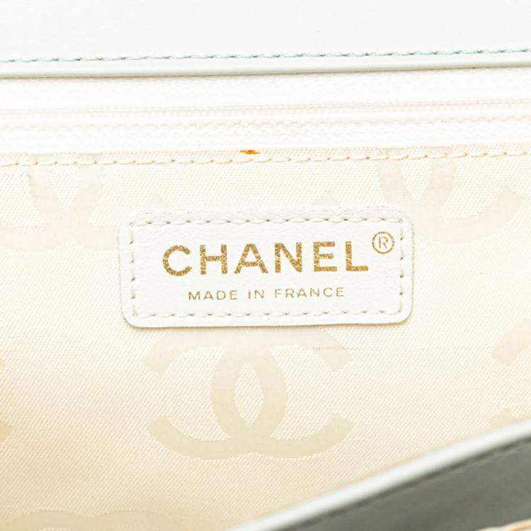 Pre Owned Chanel Matelasse Wild Stitch Coco Mark Handbag Blue Lambskin