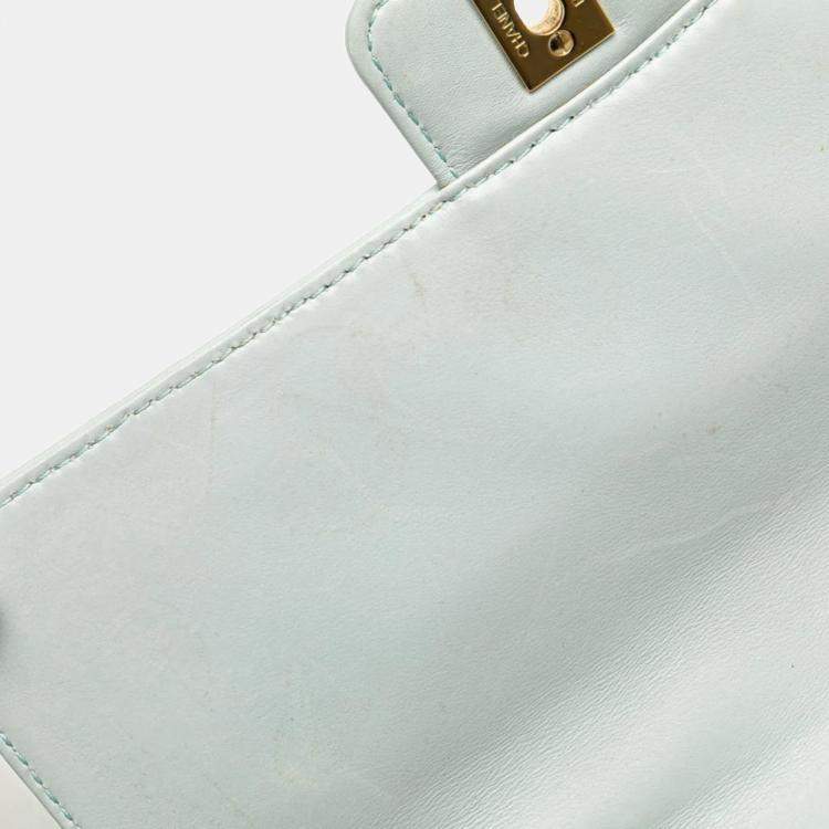 Pre Owned Chanel Matelasse Wild Stitch Coco Mark Handbag Blue Lambskin