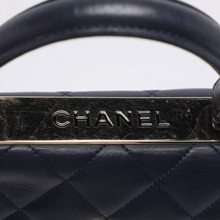 Pre Owned Chanel Blue Quilted Leather Small Trendy CC Flap Top Handle Bag