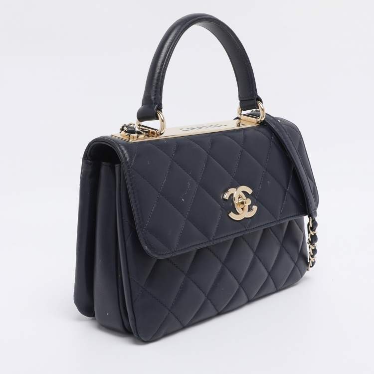 Pre Owned Chanel Blue Quilted Leather Small Trendy CC Flap Top Handle Bag