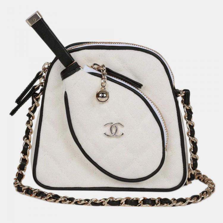 Pre Owned Chanel 23C Coco Master Racket White Canvas Leather Mini Bag