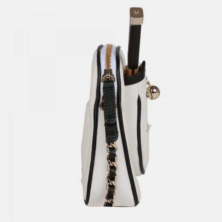 Pre Owned Chanel 23C Coco Master Racket White Canvas Leather Mini Bag