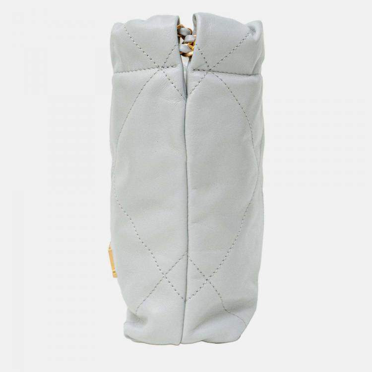 Pre Owned Chanel Mini 22C Light Grey Lambskin Crossbody Bag GHW