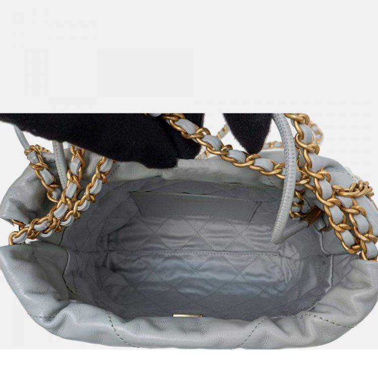 Pre Owned Chanel Mini 22C Light Grey Lambskin Crossbody Bag GHW