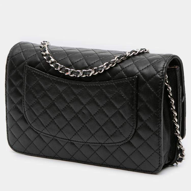 Pre Owned Chanel Black Microquilted Lambskin Wallet On Chain