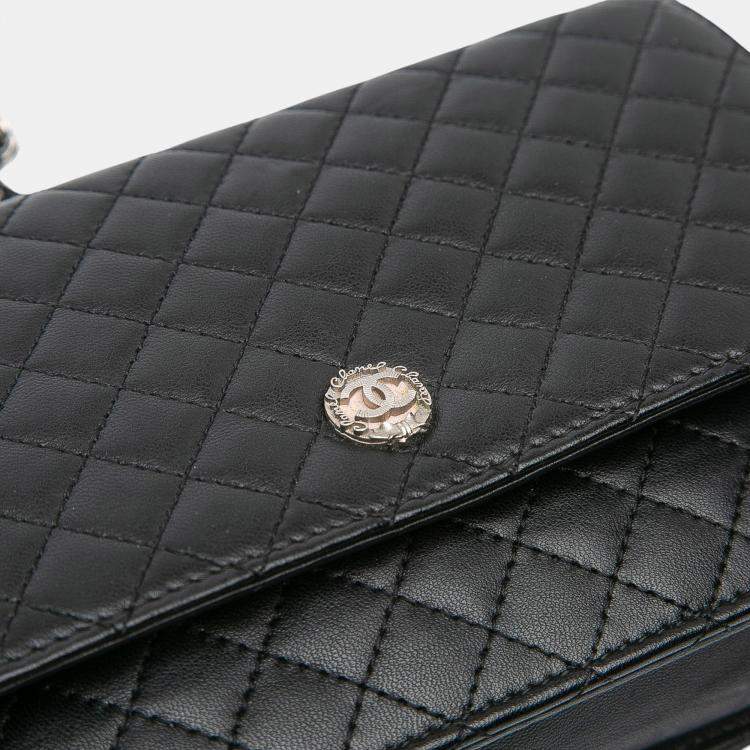 Pre Owned Chanel Black Microquilted Lambskin Wallet On Chain