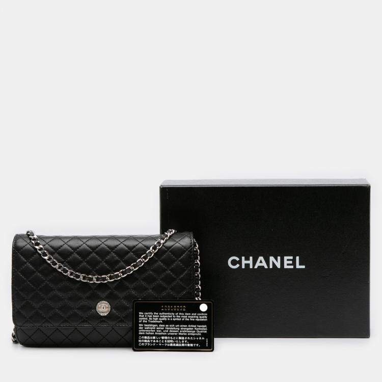 Pre Owned Chanel Black Microquilted Lambskin Wallet On Chain