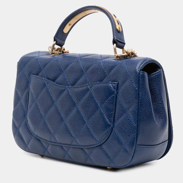 Pre Owned Chanel Navy Blue Small Quilted Caviar Carry Around Flap