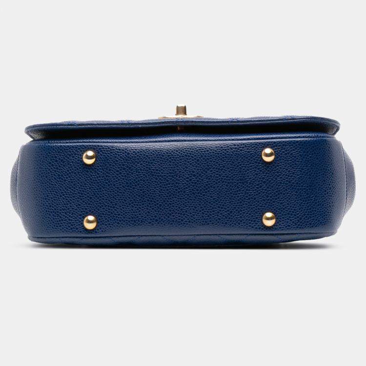 Pre Owned Chanel Navy Blue Small Quilted Caviar Carry Around Flap