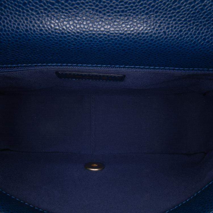 Pre Owned Chanel Navy Blue Small Quilted Caviar Carry Around Flap
