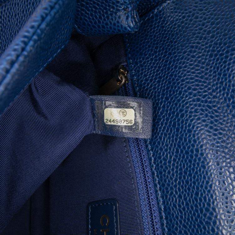 Pre Owned Chanel Navy Blue Small Quilted Caviar Carry Around Flap