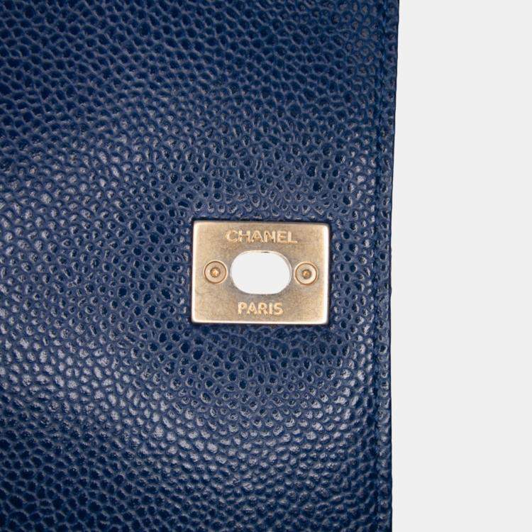 Pre Owned Chanel Navy Blue Small Quilted Caviar Carry Around Flap