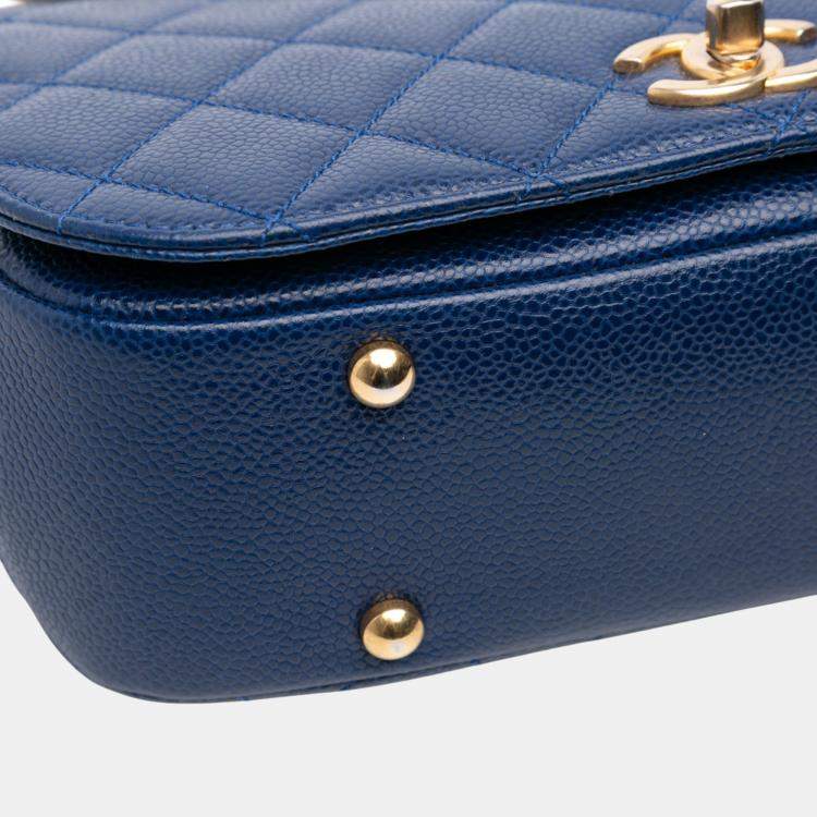 Pre Owned Chanel Navy Blue Small Quilted Caviar Carry Around Flap