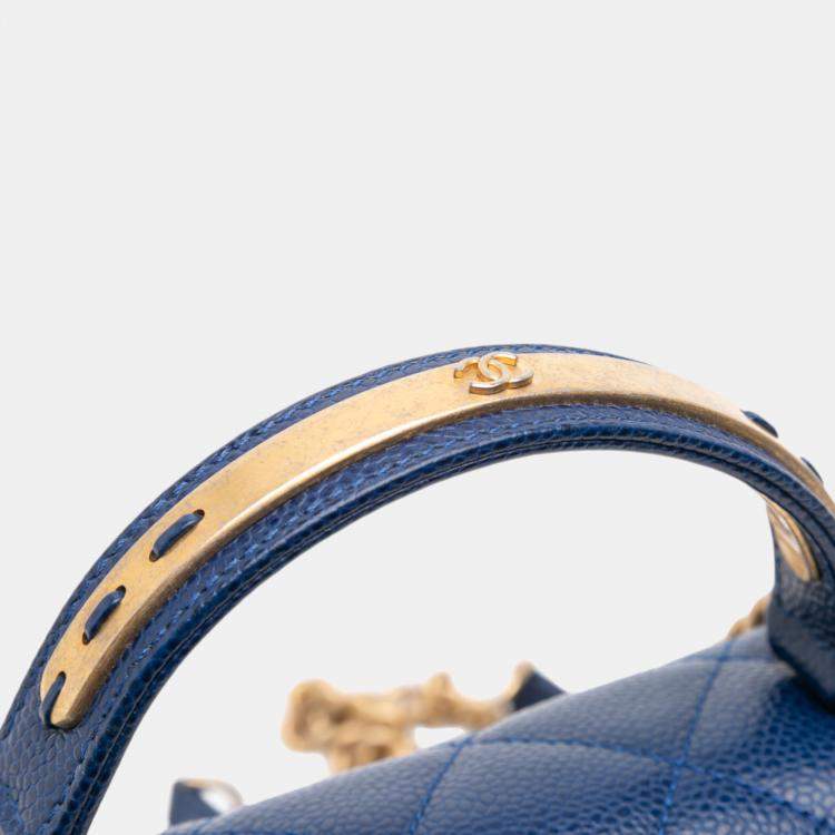 Pre Owned Chanel Navy Blue Small Quilted Caviar Carry Around Flap