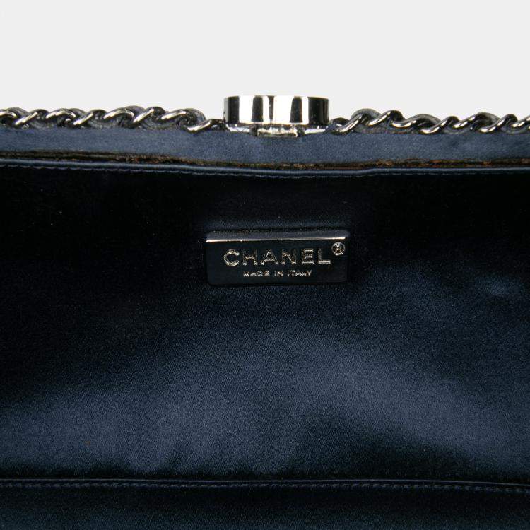 Pre Owned Chanel Blue Quilted Satin Chain Around Clutch