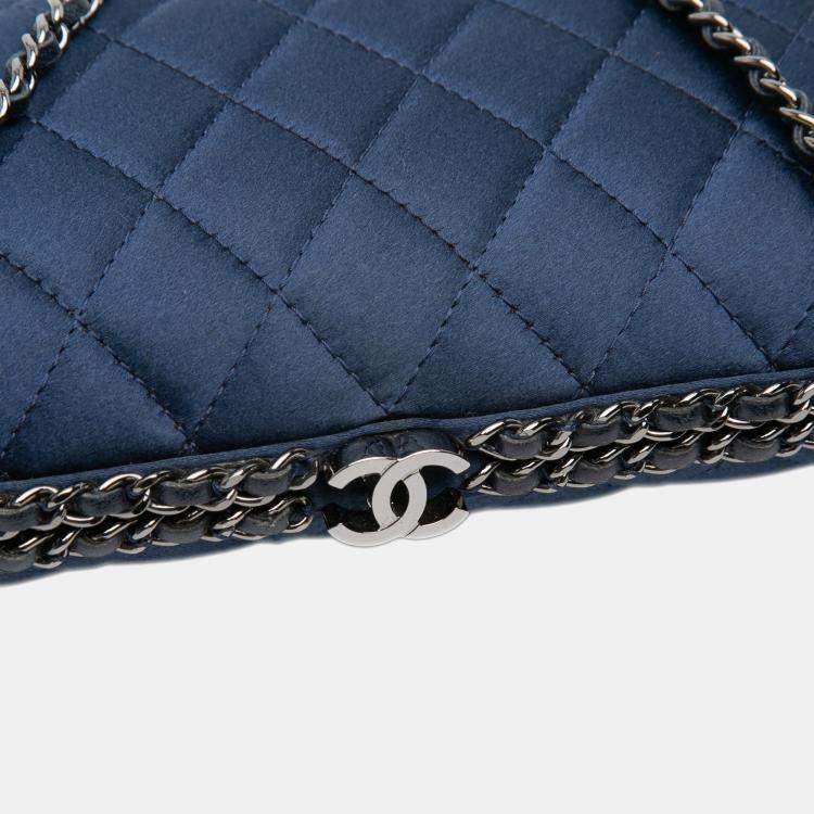 Pre Owned Chanel Blue Quilted Satin Chain Around Clutch