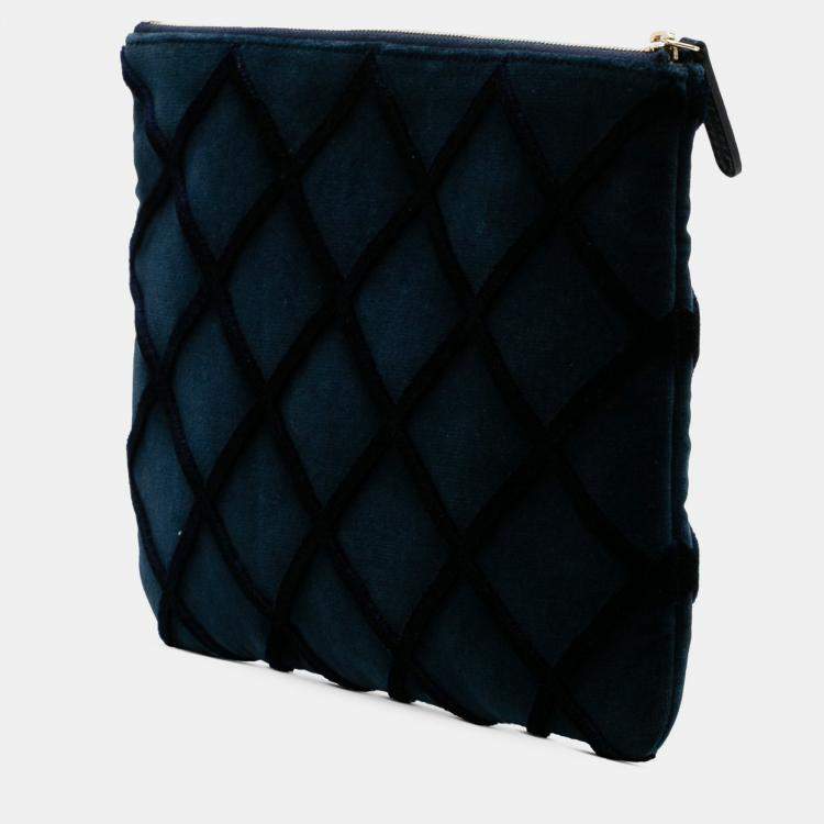 Pre Owned Chanel Cc Medium Quilted Velvet Cosmetic Case