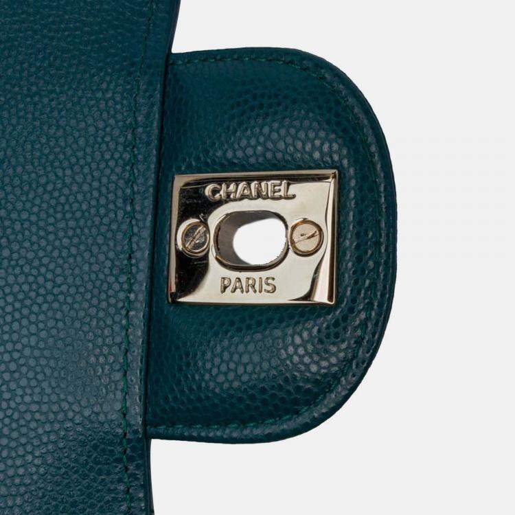 Pre Owned Chanel Classic Small Blue Tone Chevron Caviar Leather Double Flap Bag