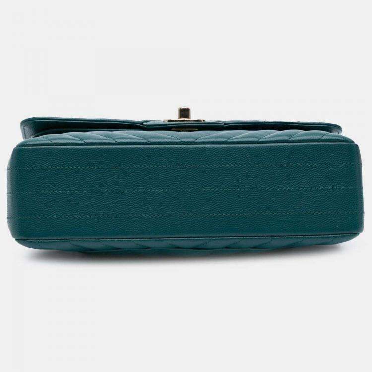 Pre Owned Chanel Classic Small Blue Tone Chevron Caviar Leather Double Flap Bag