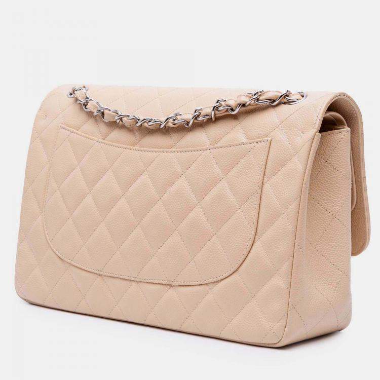 Pre Owned Chanel Classic Jumbo Caviar Leather Double Flap Bag