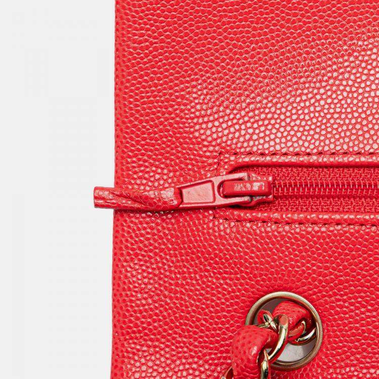 Pre Owned Chanel Classic Medium Red Caviar Leather Double Flap Bag