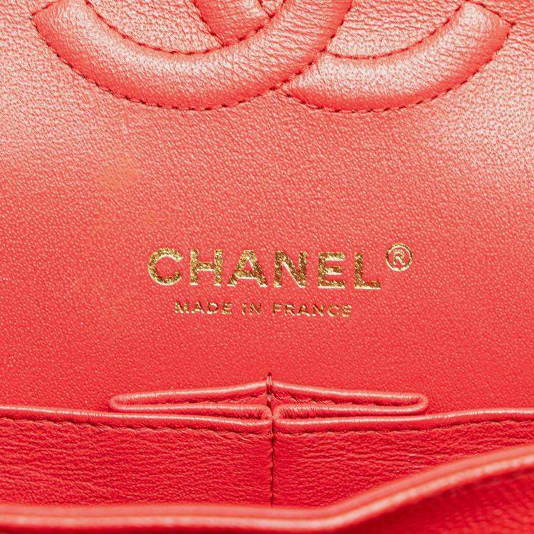 Pre Owned Chanel Classic Medium Red Caviar Leather Double Flap Bag