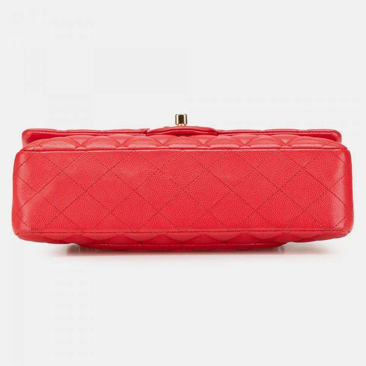 Pre Owned Chanel Classic Medium Red Caviar Leather Double Flap Bag