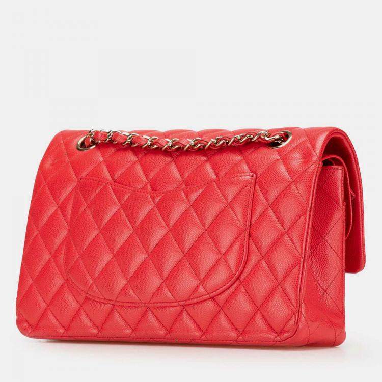 Pre Owned Chanel Classic Medium Red Caviar Leather Double Flap Bag