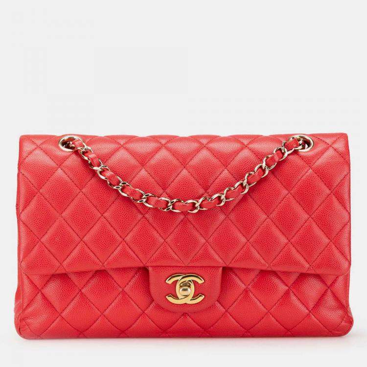 Pre Owned Chanel Classic Medium Red Caviar Leather Double Flap Bag