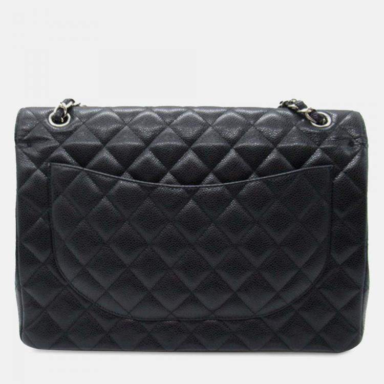 Pre Owned Chanel Classic Maxi Black Caviar Leather Double Flap Bag