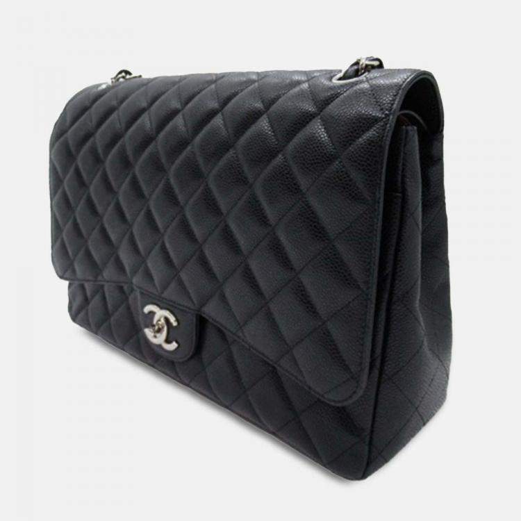 Pre Owned Chanel Classic Maxi Black Caviar Leather Double Flap Bag