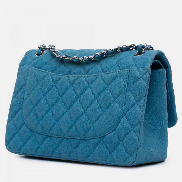 Pre Owned Chanel Classic Double Flap Jumbo Blue Caviar Shoulder Bag