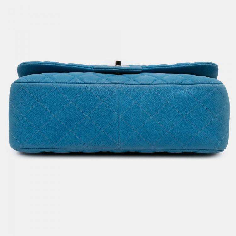 Pre Owned Chanel Classic Double Flap Jumbo Blue Caviar Shoulder Bag