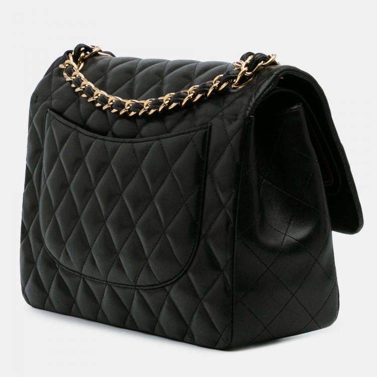 Pre Owned Chanel Classic Double Flap Jumbo Black Lambskin Shoulder Bag