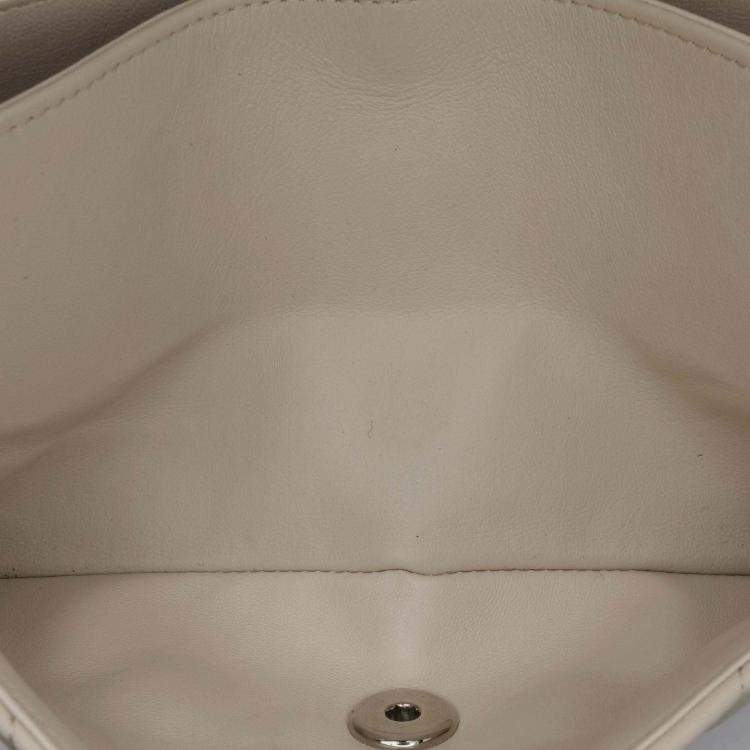 Pre Owned Chanel Classic Double Flap Small White Chevron Lambskin Shoulder Bag