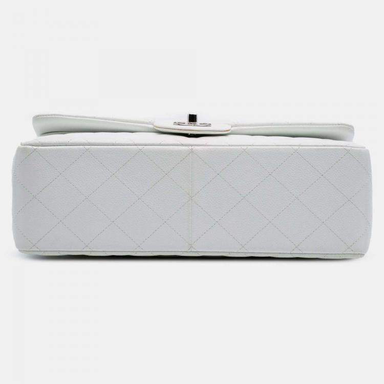 Pre Owned Chanel Classic Double Flap Jumbo White Caviar Shoulder Bag