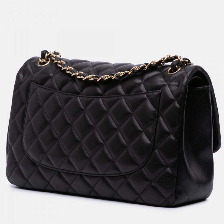 Pre Owned Chanel Classic Double Flap Jumbo Black Lambskin Shoulder Bag