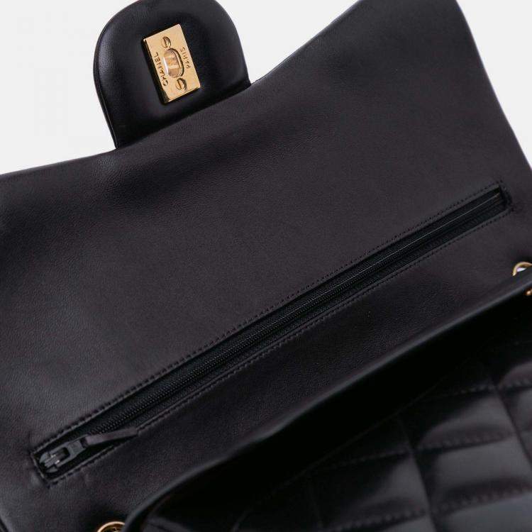 Pre Owned Chanel Classic Double Flap Jumbo Black Lambskin Shoulder Bag