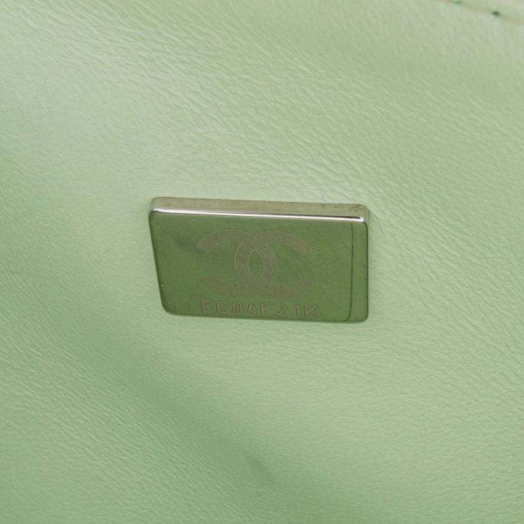 Pre Owned Chanel Classic Double Flap Small Green Chevron Lambskin Shoulder Bag
